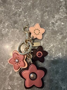 Designer Flower Leather Keychain Charm - Pink & Brown